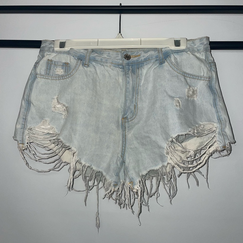 Shein light wash distressed denim shorts